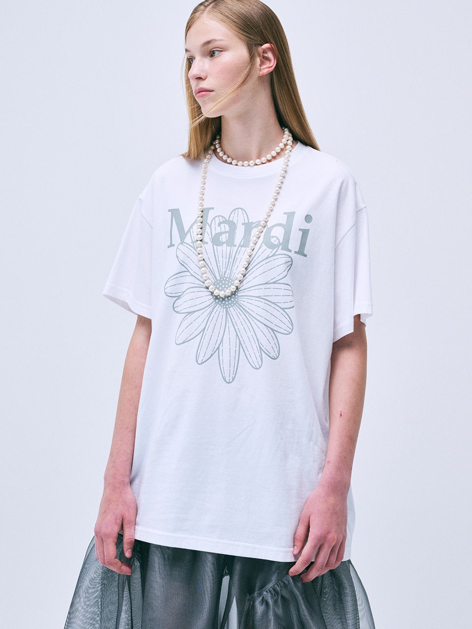 Mardi Mercredi - Unisex Tshirt Flowermardi (White Lightgrey) product image 1 | TRAB K-Fashion Australia