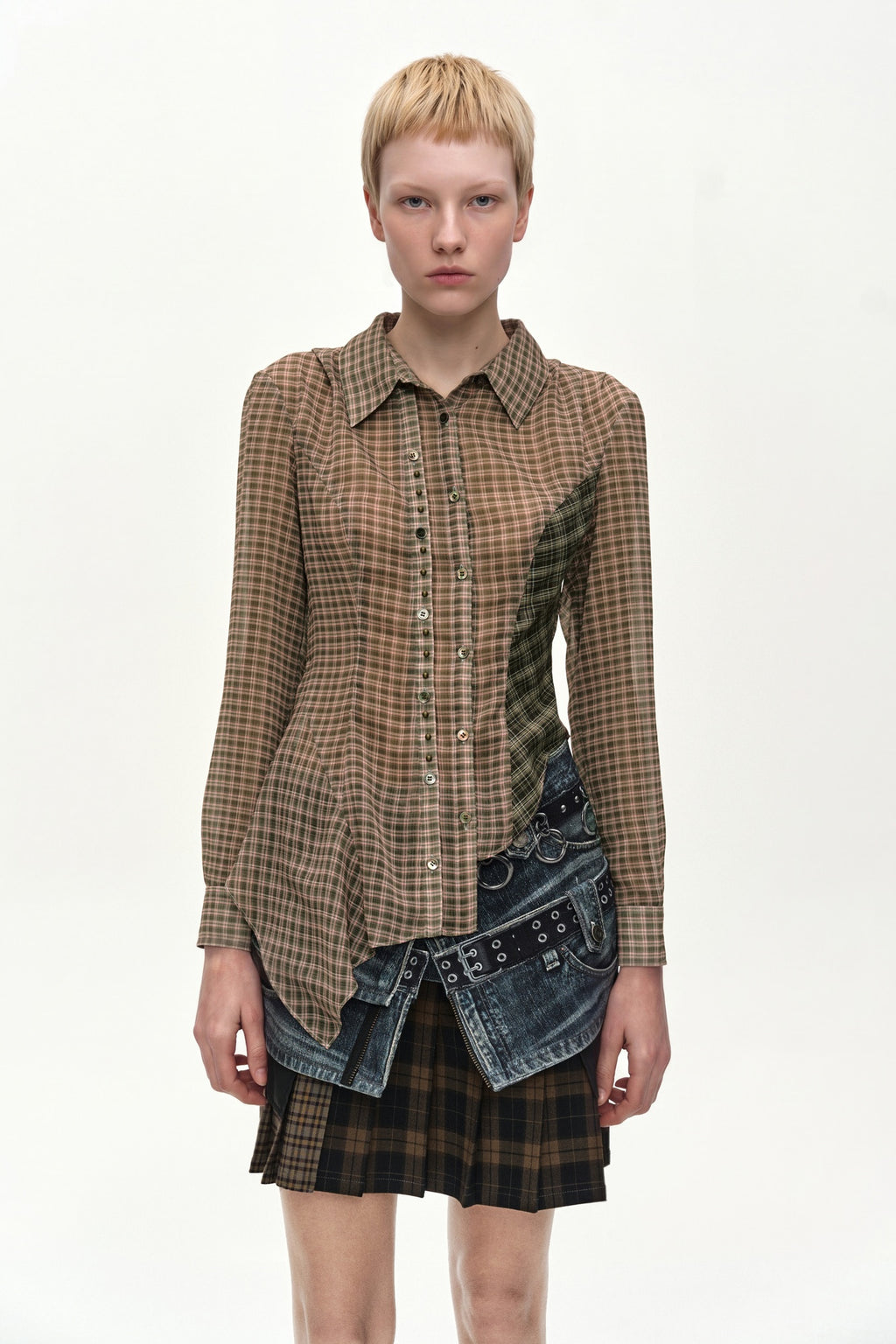 Andersson Bell - Asymmetric Studded Mesh Shirt (Brown) product image 4 | TRAB K-Fashion Australia