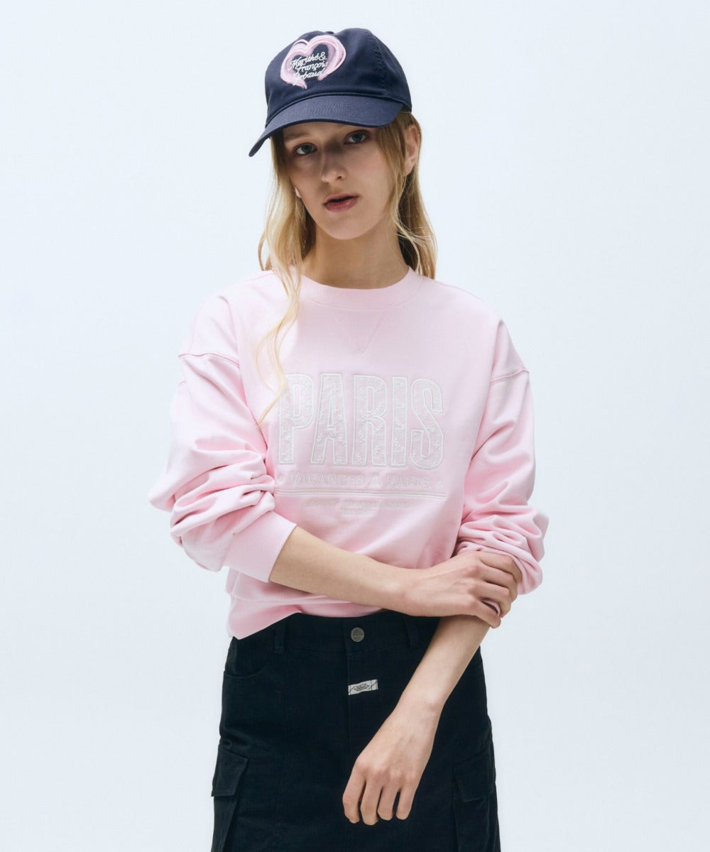 Marithe & Francois Girbaud - Lace Applique Crop Sweatshirt (Light Pink) product image 1 | TRAB K-Fashion Australia