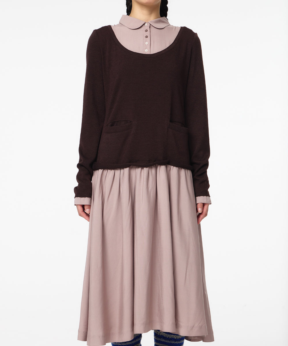 Coyseio - Layered Shirt Cardigan Shirring Dress (Dark Brown) product image 5 | TRAB K-Fashion Australia