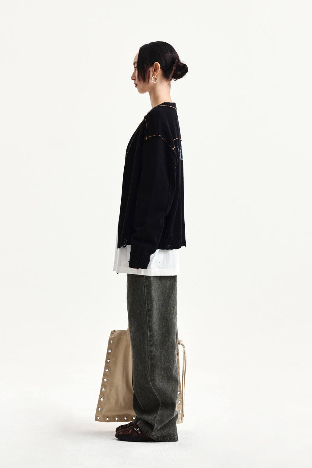 Matin Kim - Back Logo Line Point Knit Cardigan (Black) product image 7 | TRAB K-Fashion Australia
