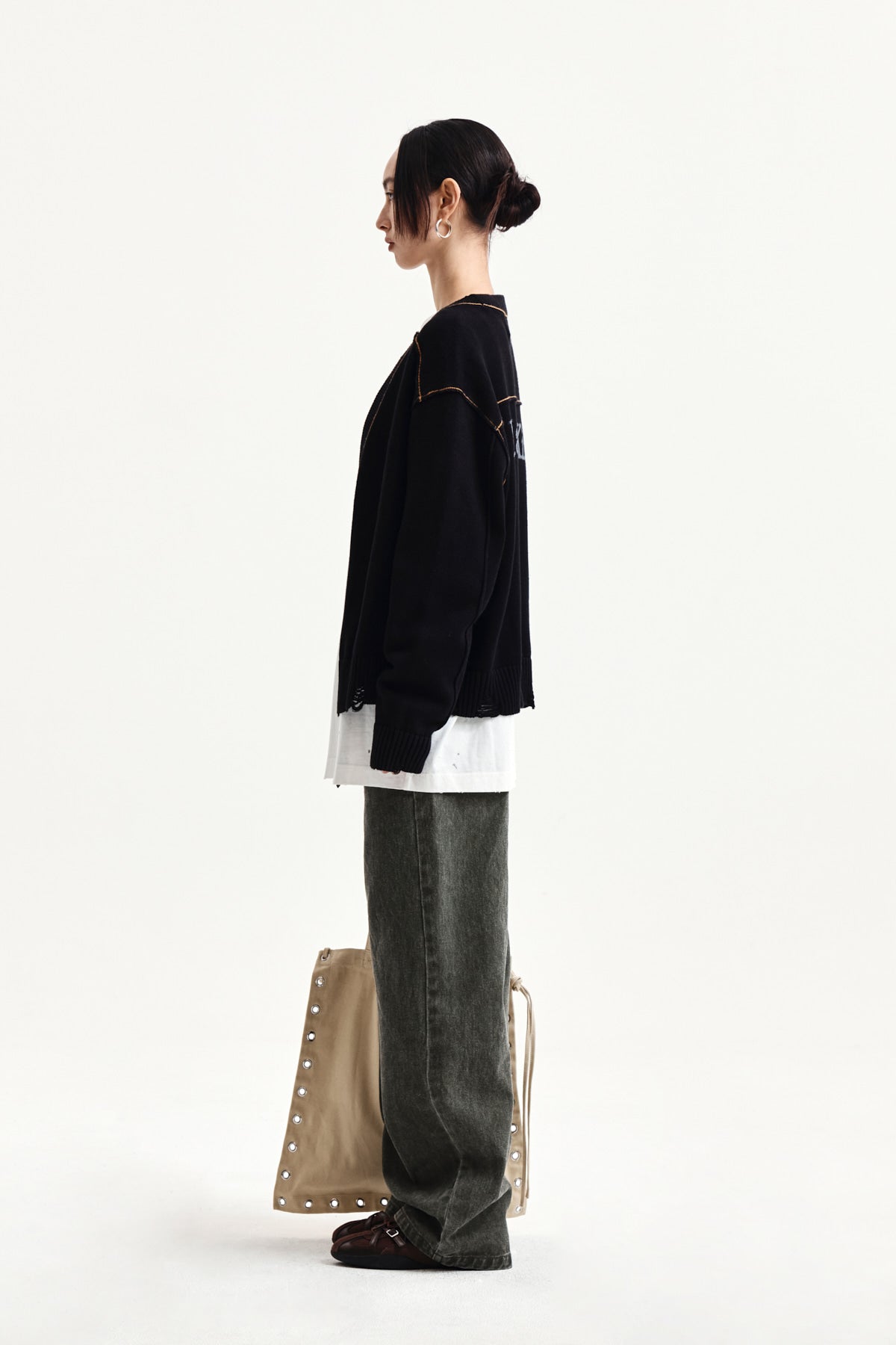 Matin Kim - Back Logo Line Point Knit Cardigan (Black) product image 7 | TRAB K-Fashion Australia