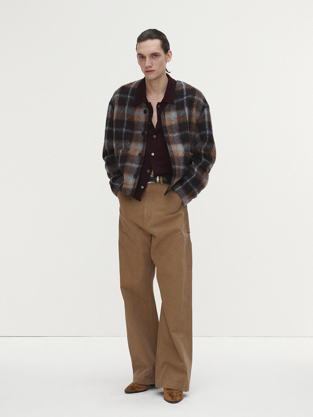 Tonywack - Checked Wool Mohair Blouson Italian Fabric (Brown) product image 2 | TRAB K-Fashion Australia