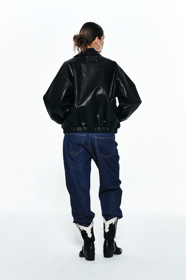Deinet - Faux-Leather Bomber Banded Jumper (Black) product image 6 | TRAB K-Fashion Australia