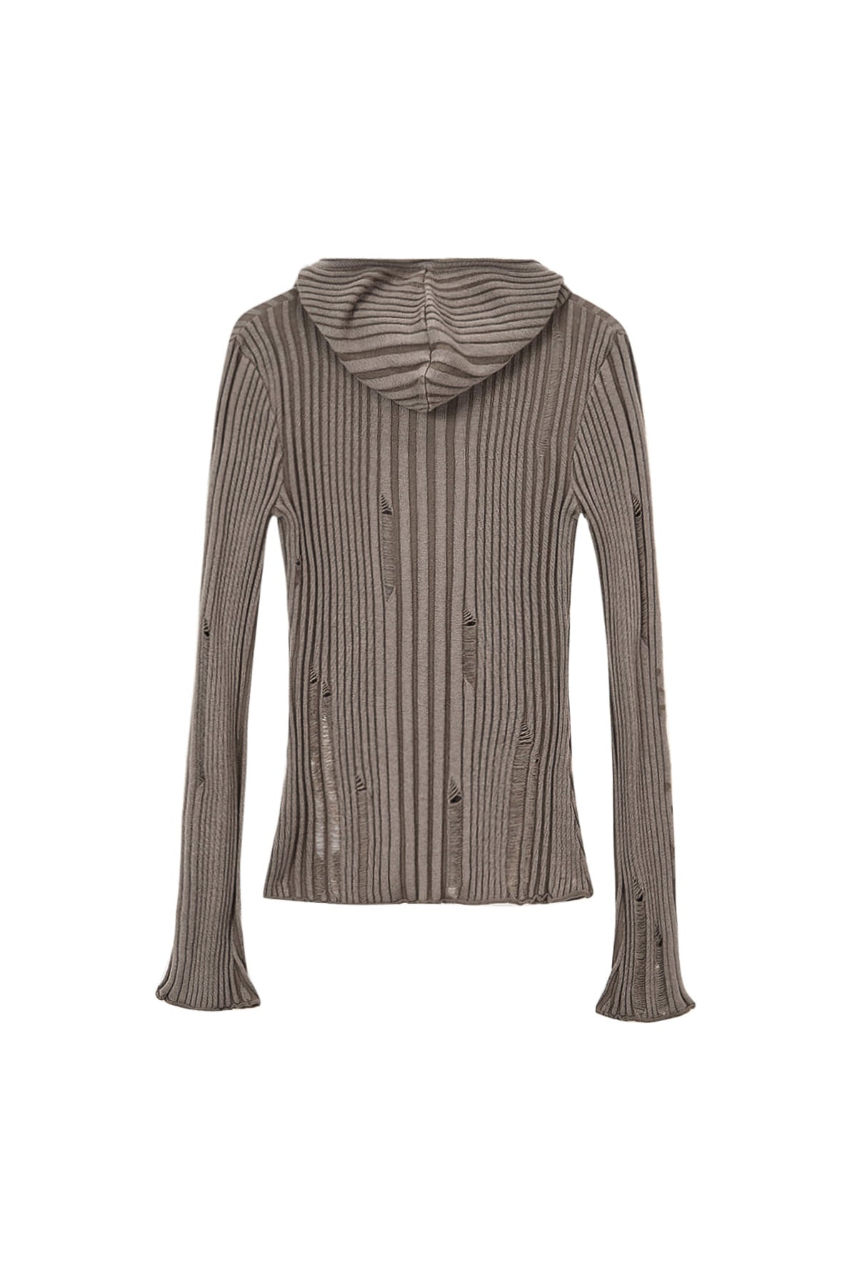 Matin Kim - Logo Point Damage Slim Hoody Cardigan (Khaki Brown) product image 2 | TRAB K-Fashion Australia