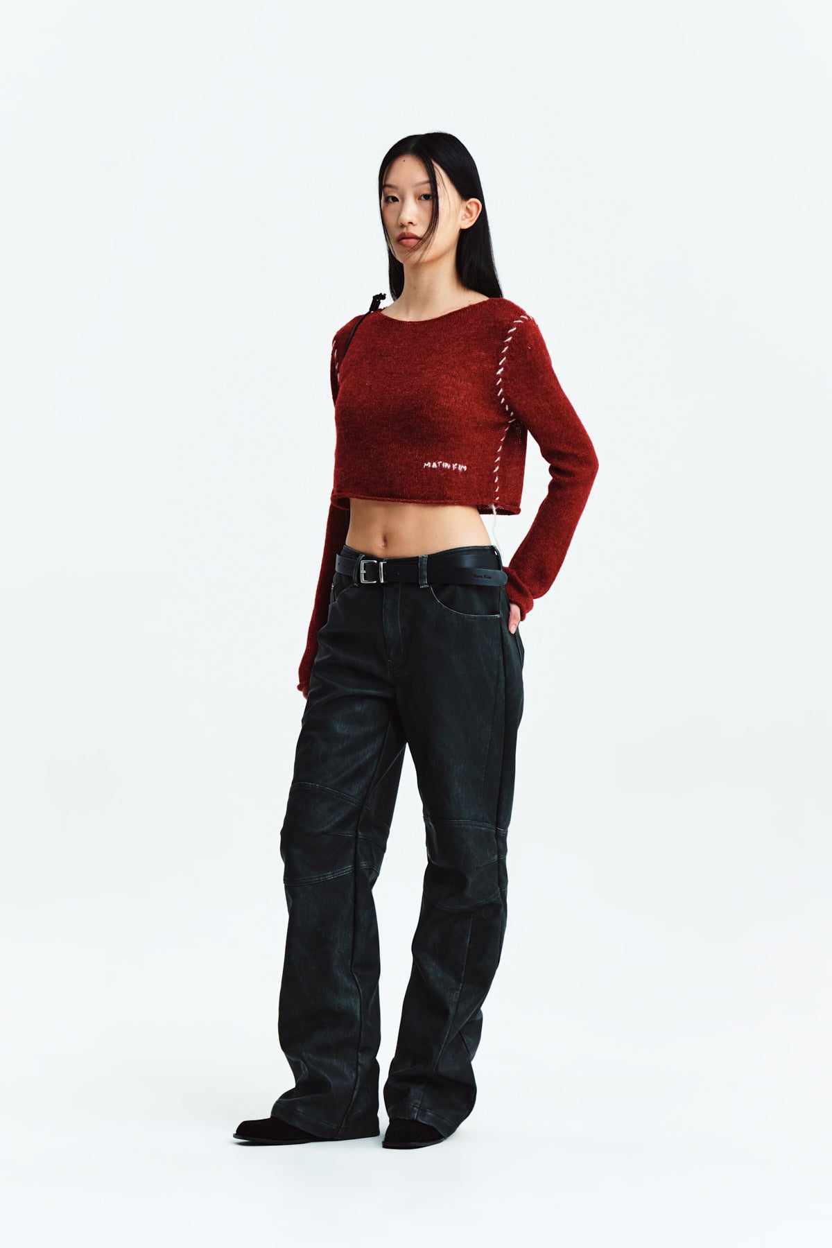 Matin Kim - Biker Detail Washed Leather Pants (Navy) product image 9 | TRAB K-Fashion Australia