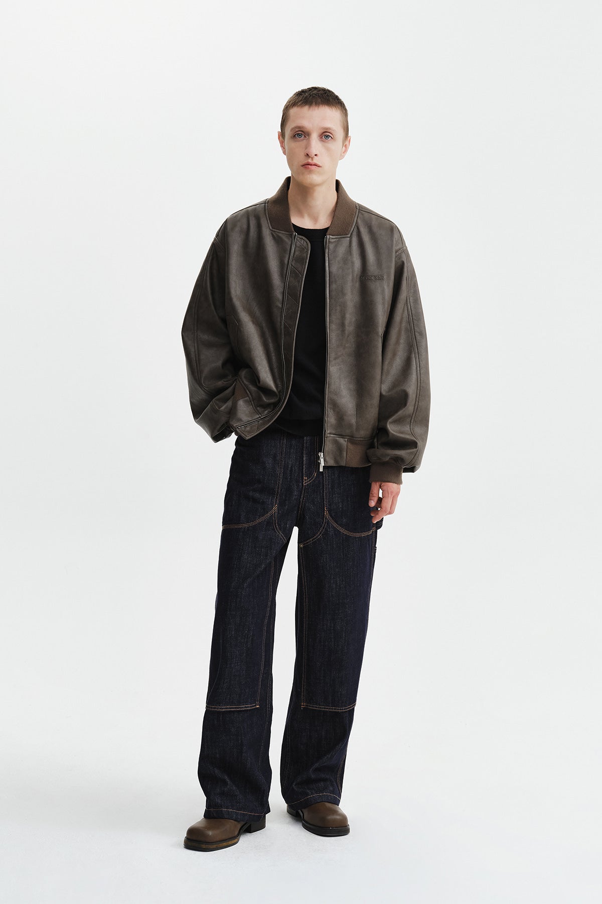 Matin Kim - Faux Leather Rib Collar Blouson (Brown) product image 9 | TRAB K-Fashion Australia
