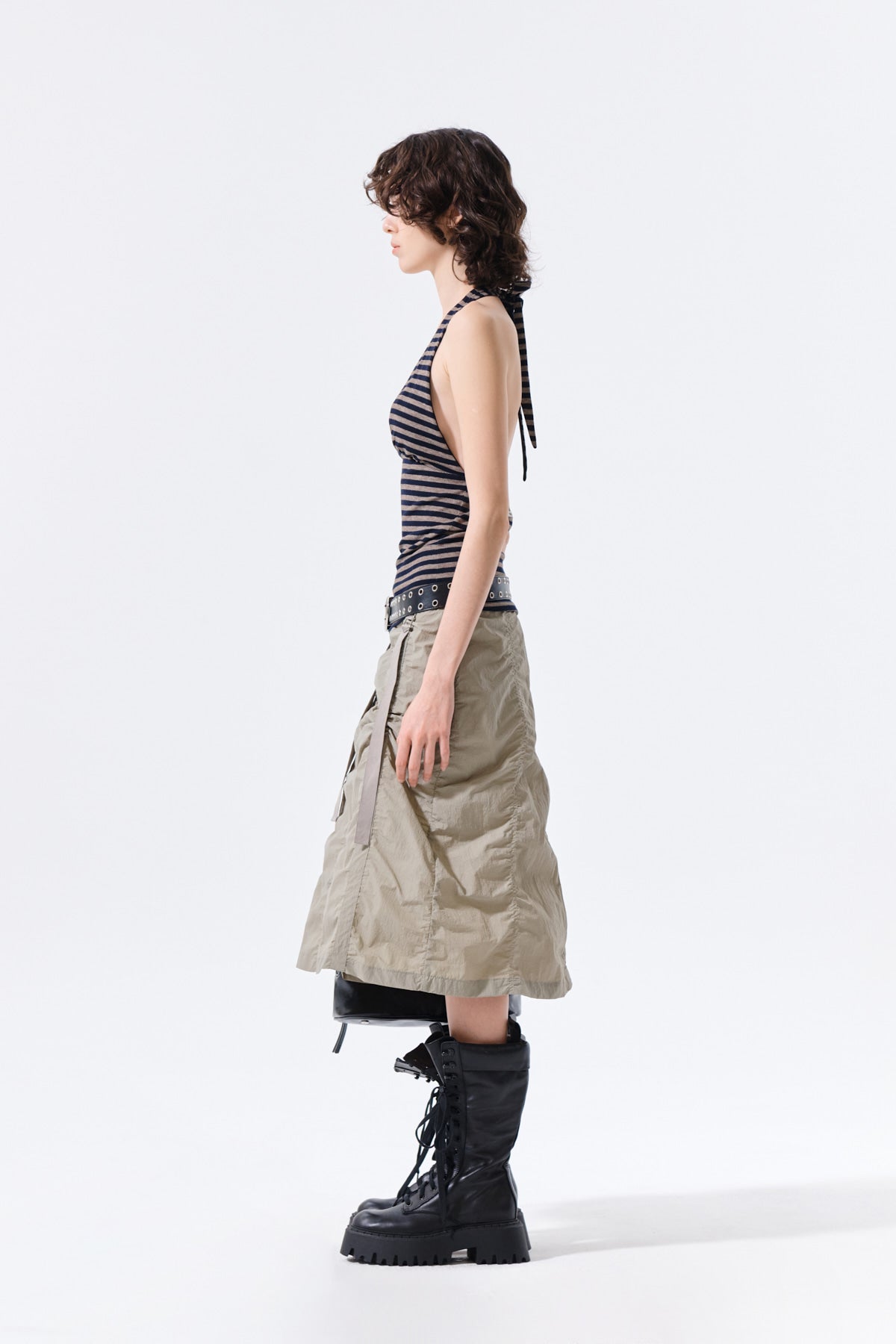 Matin Kim - Nylon Shirring Midi Skirt (Light Khaki) product image 8 | TRAB K-Fashion Australia