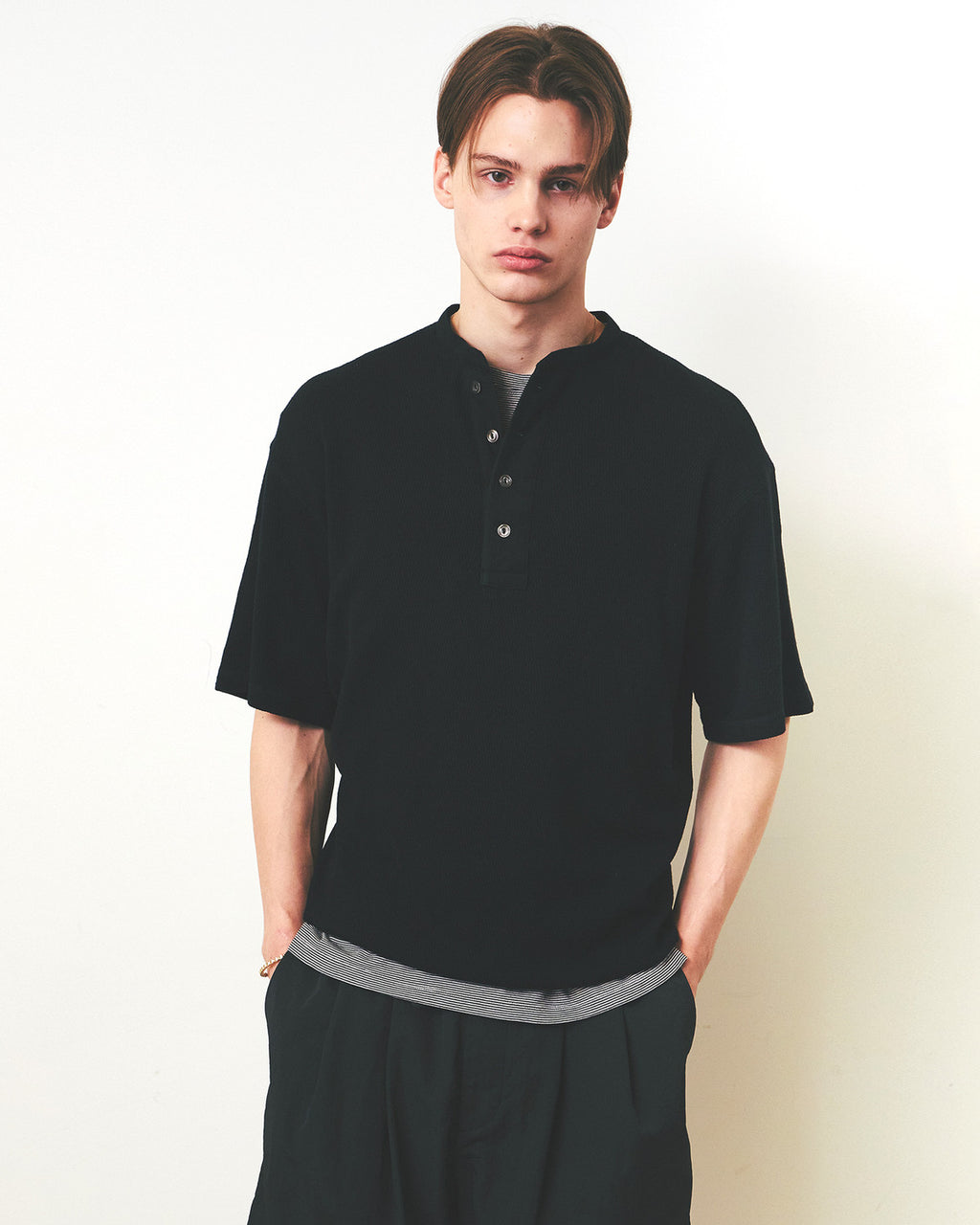 Eastlogue - Anchor Line Henry Neck T-shirts (Black) product image 3 | TRAB K-Fashion Australia