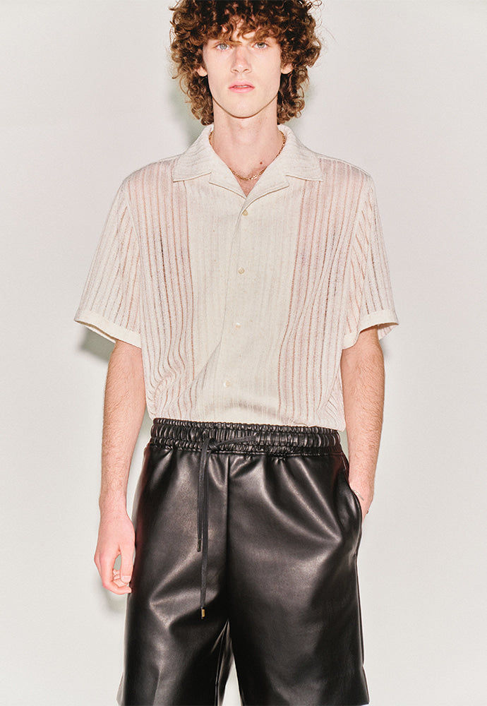 Tonywack - Crochet Camp Collar Half Sleeve Shirt (Melange Ecru) product image 4 | TRAB K-Fashion Australia