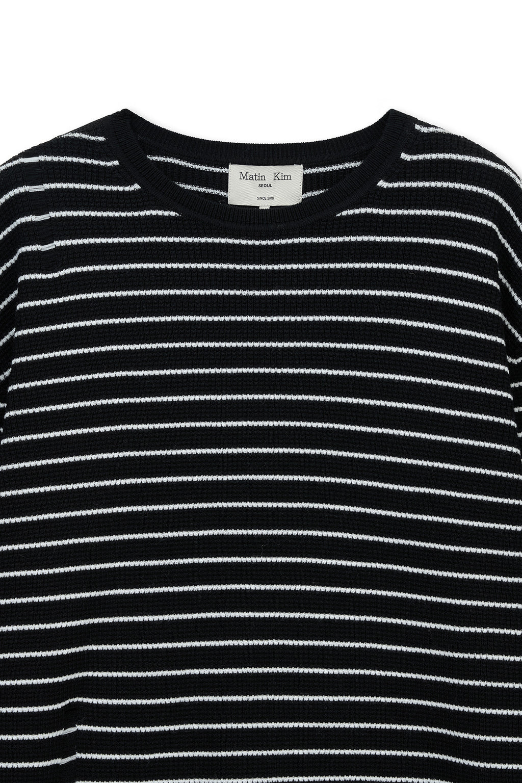 Matin Kim - Stripe Damaged Loose Pullover (Black) product image 3 | TRAB K-Fashion Australia