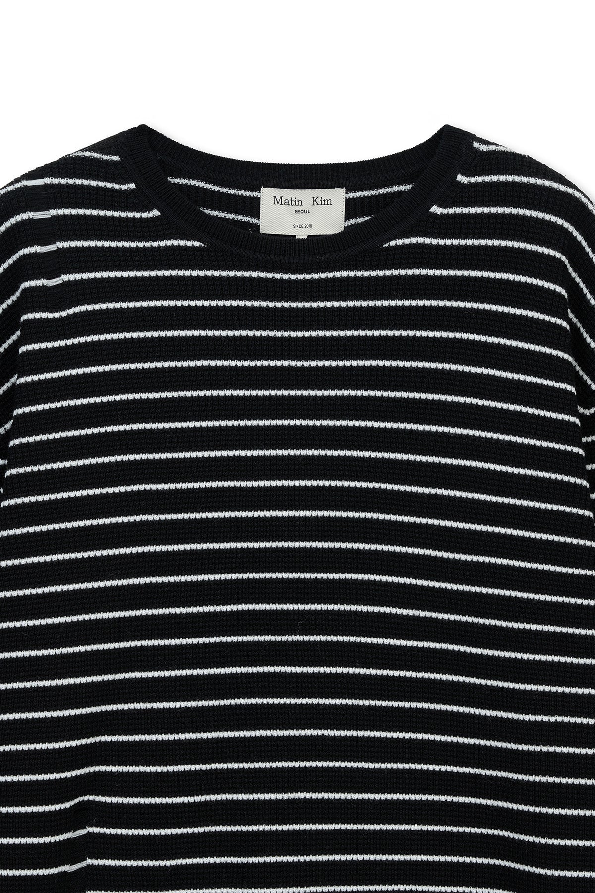 Matin Kim - Stripe Damaged Loose Pullover (Black) product image 3 | TRAB K-Fashion Australia