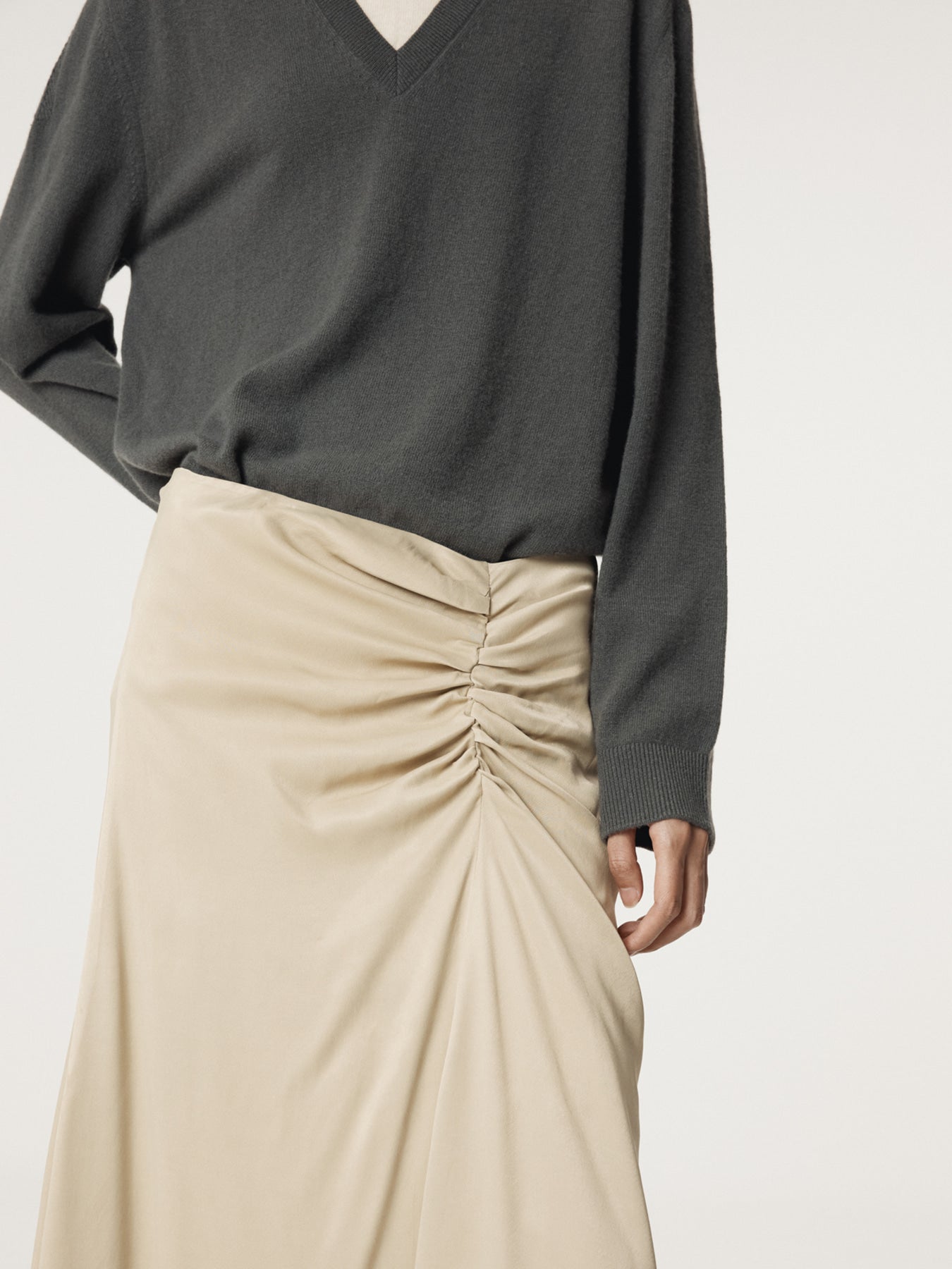 Recto - Asymmetric Shirring Skirt (Light Beige) product image 6 | TRAB K-Fashion Australia