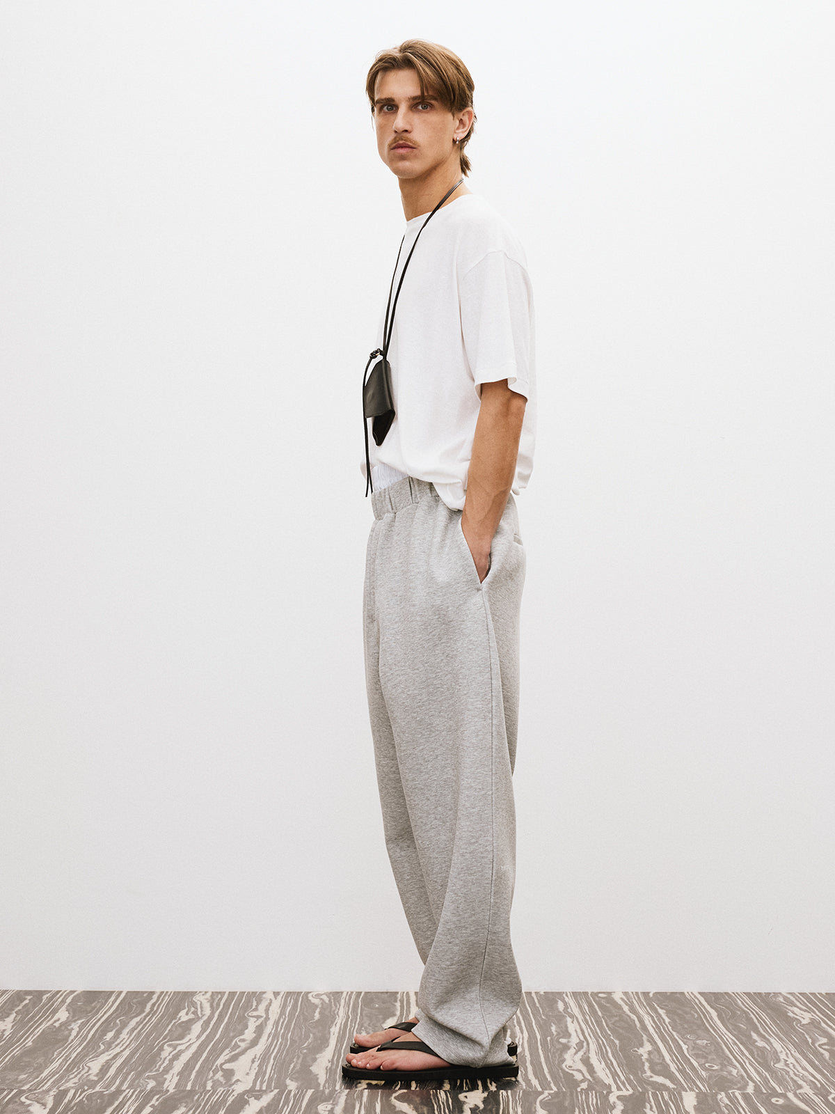 Recto - Wide Banding Loose Fit Sweat Pants (Melange Grey) product image 3 | TRAB K-Fashion Australia