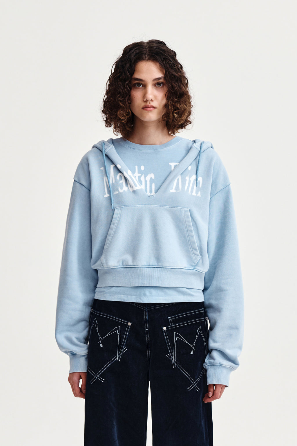 Matin Kim - Washed Layered Crop Hoody (Sky) product image 1 | TRAB K-Fashion Australia