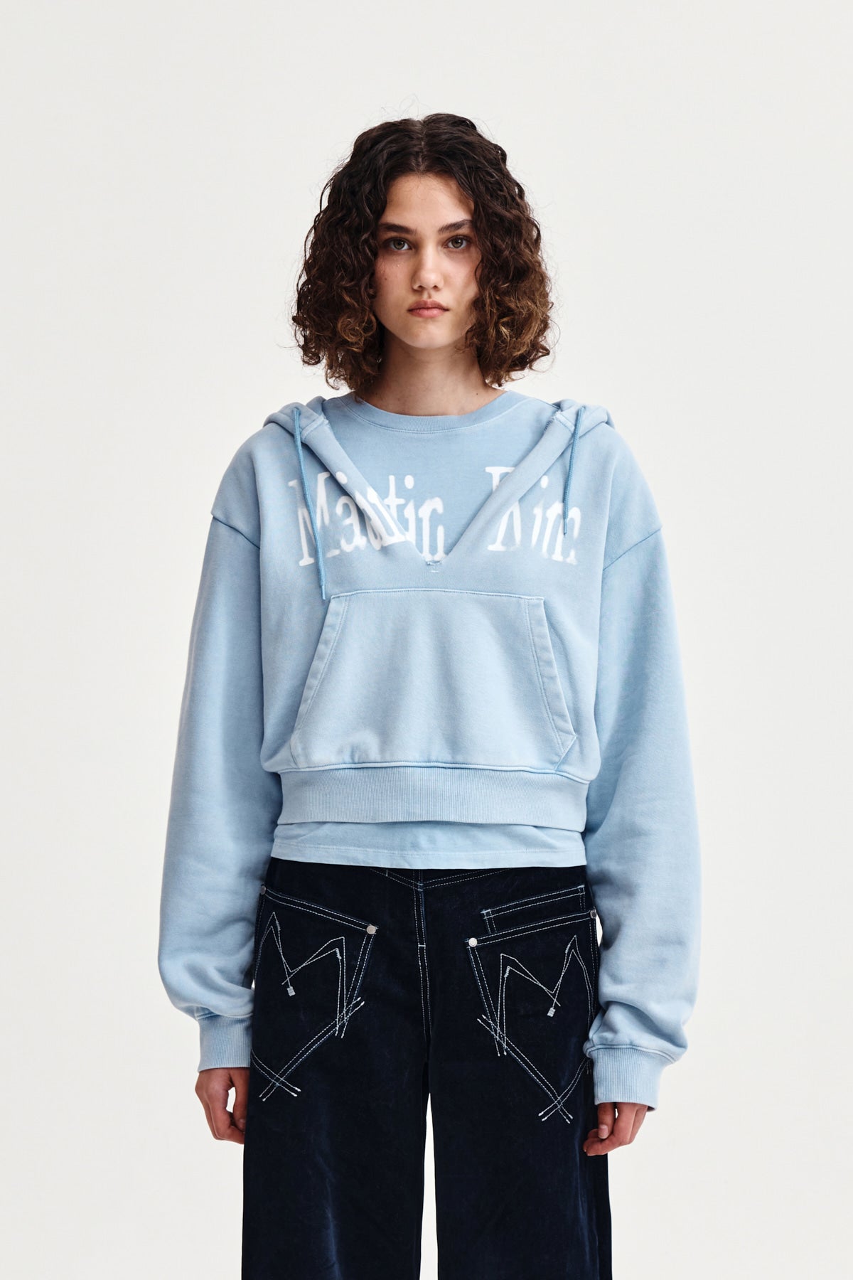 Matin Kim - Washed Layered Crop Hoody (Sky) product image 1 | TRAB K-Fashion Australia