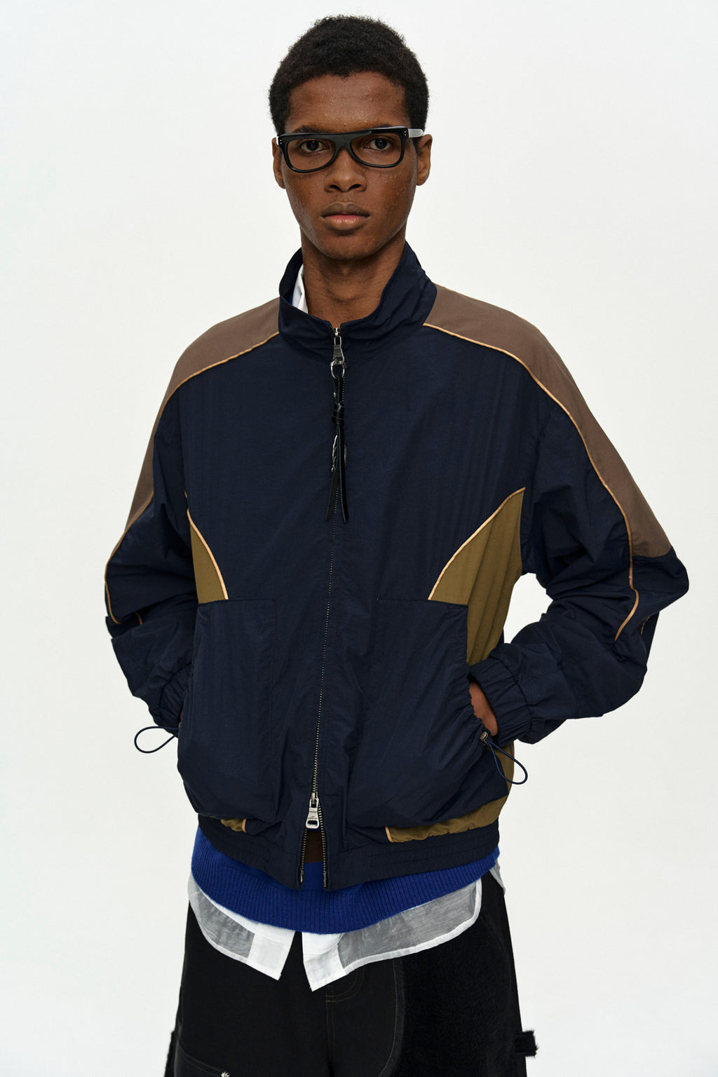 Andersson Bell - Unisex Color Block Nylon Track Jacket (Navy/Khaki) product image 4 | TRAB K-Fashion Australia