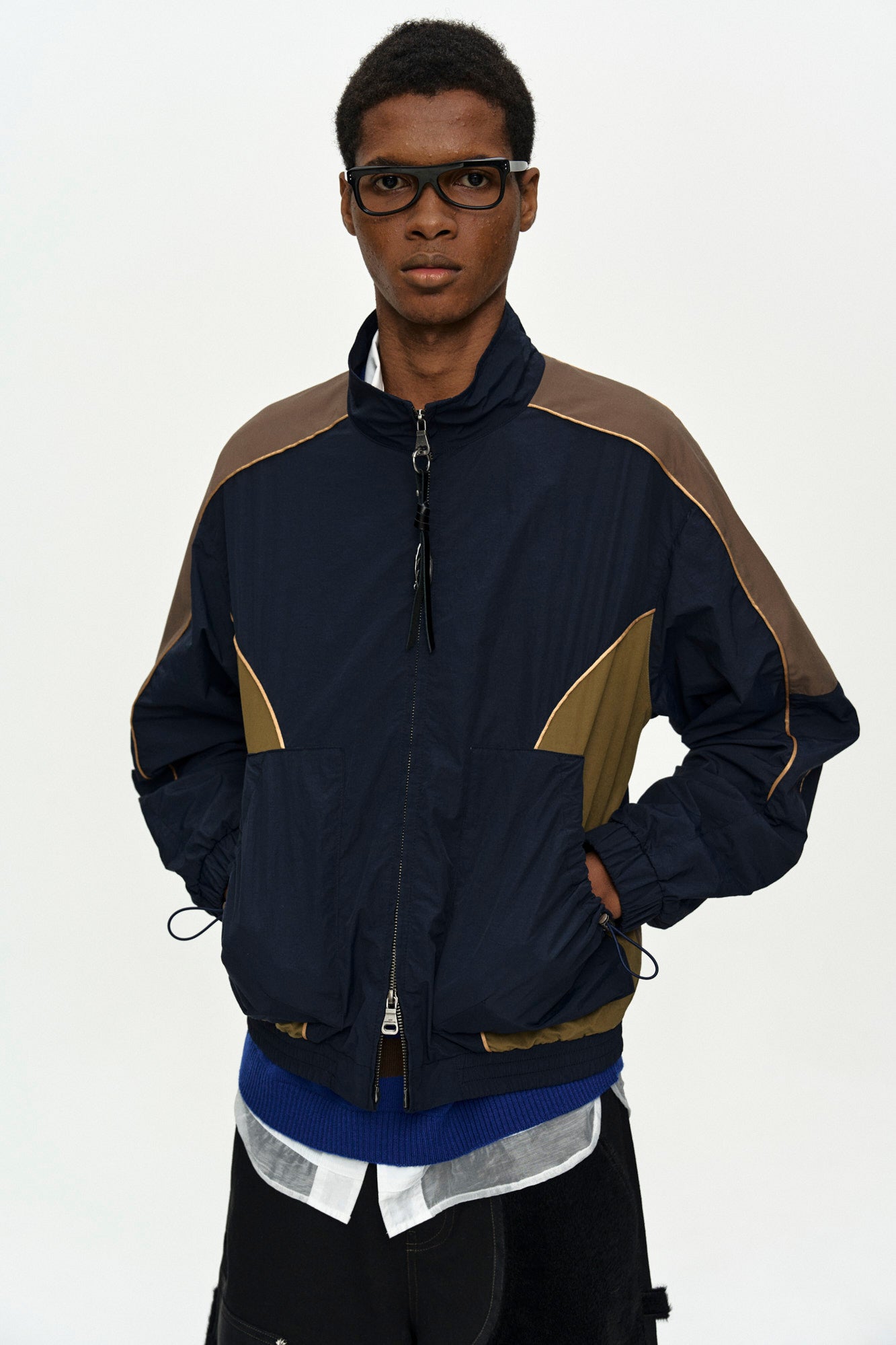 Andersson Bell - Unisex Color Block Nylon Track Jacket (Navy/Khaki) product image 4 | TRAB K-Fashion Australia
