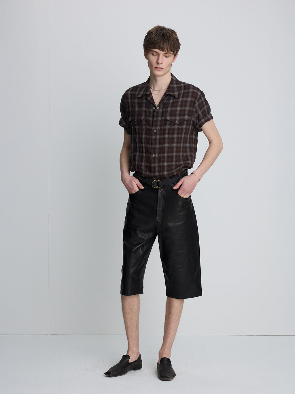 Tonywack - Checked Cotton Rayon Shirt (Umber/Slate Blue) product image 3 | TRAB K-Fashion Australia