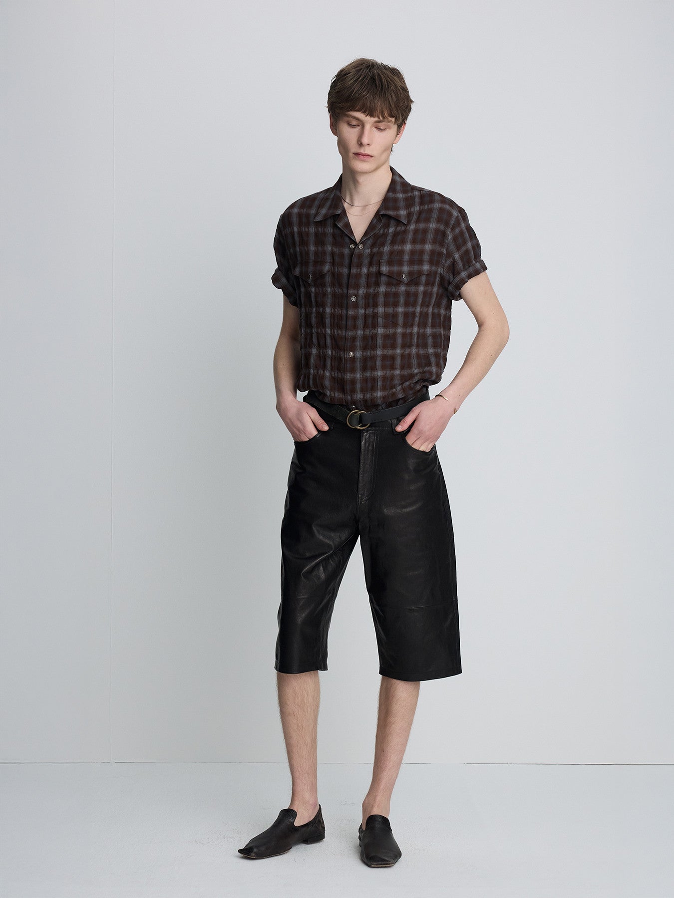 Tonywack - Checked Cotton Rayon Shirt (Umber/Slate Blue) product image 3 | TRAB K-Fashion Australia
