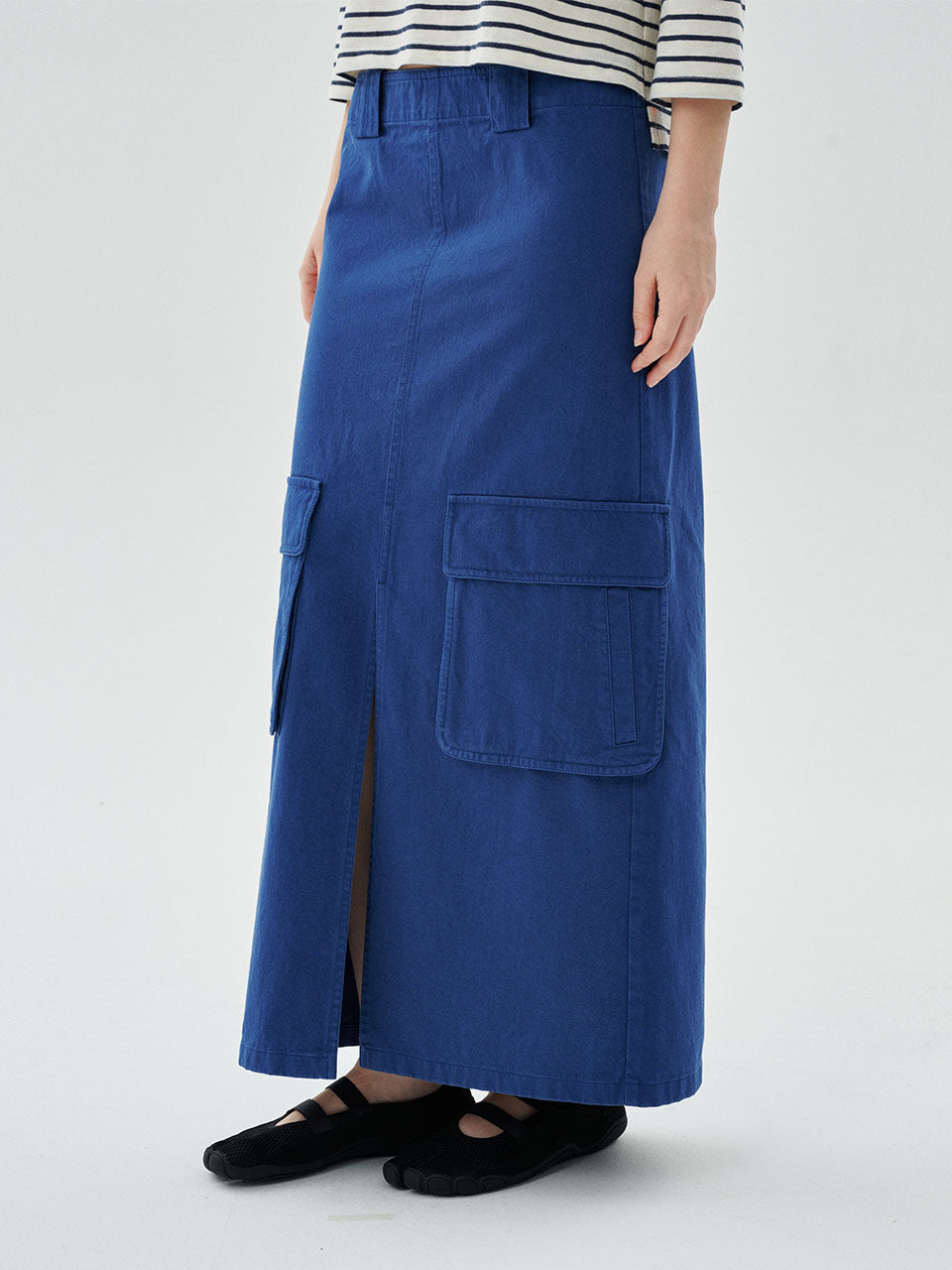 Mardi Mercredi - Cotton Maxi Skirt Out Pocket (Blue) product image 1 | TRAB K-Fashion Australia