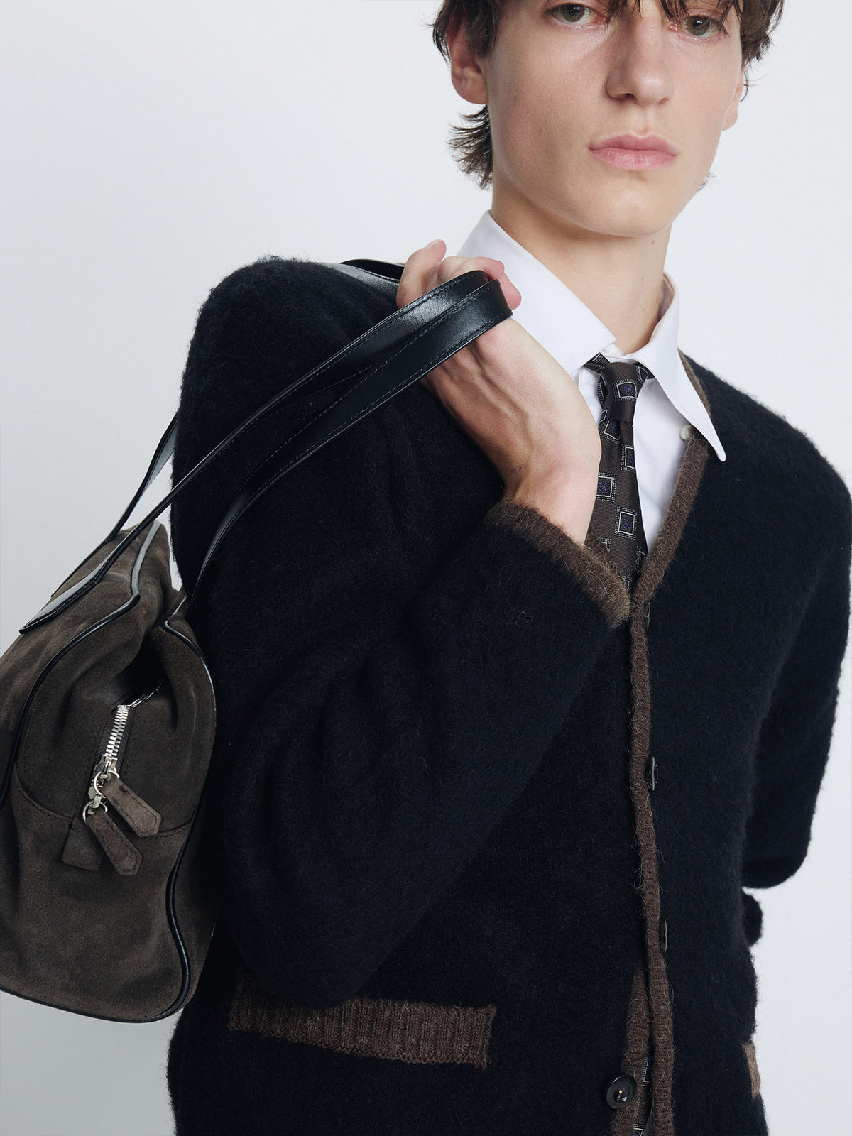 Tonywack - Brushed Classic Tipped Cardigan (Brown/Black) product image 7 | TRAB K-Fashion Australia