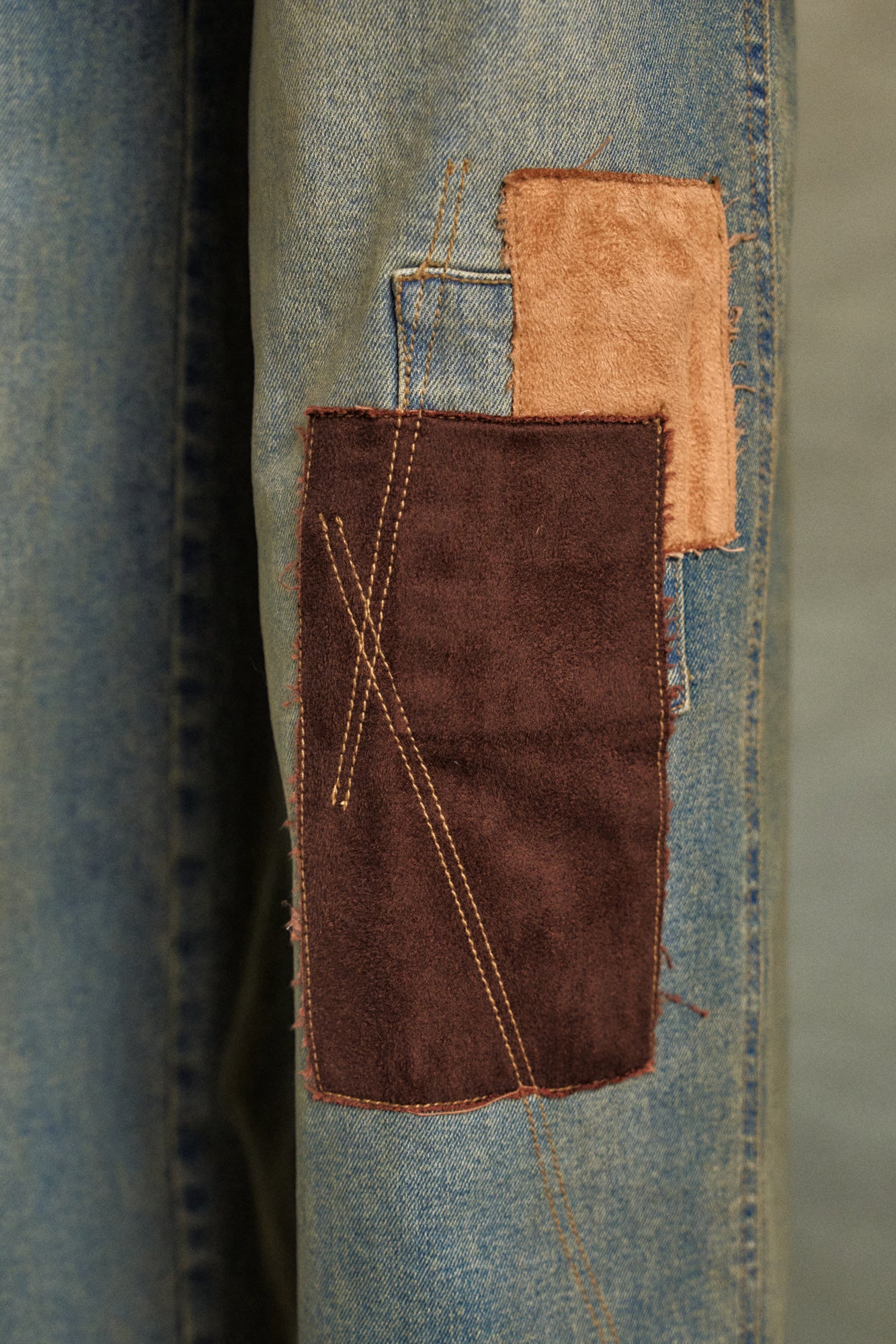 Andersson Bell - Patchwork Denim Pleats Skirt Jeans (Washed Blue) product image 5 | TRAB K-Fashion Australia