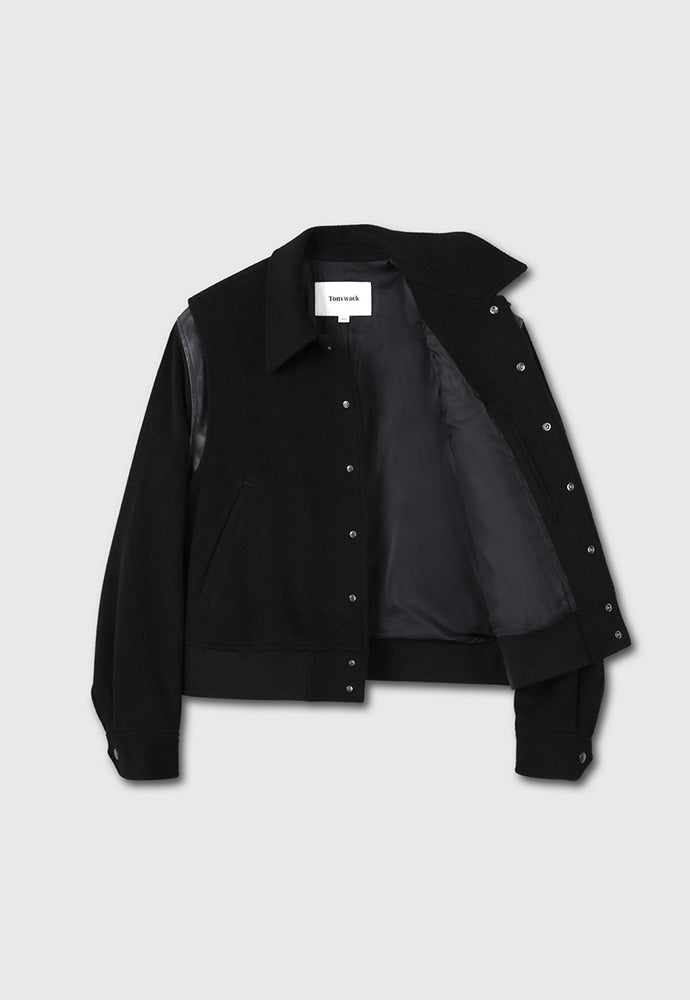 Tonywack - Leather-Trimmed Cropped Bomber Jacket (Black) product image 9 | TRAB K-Fashion Australia