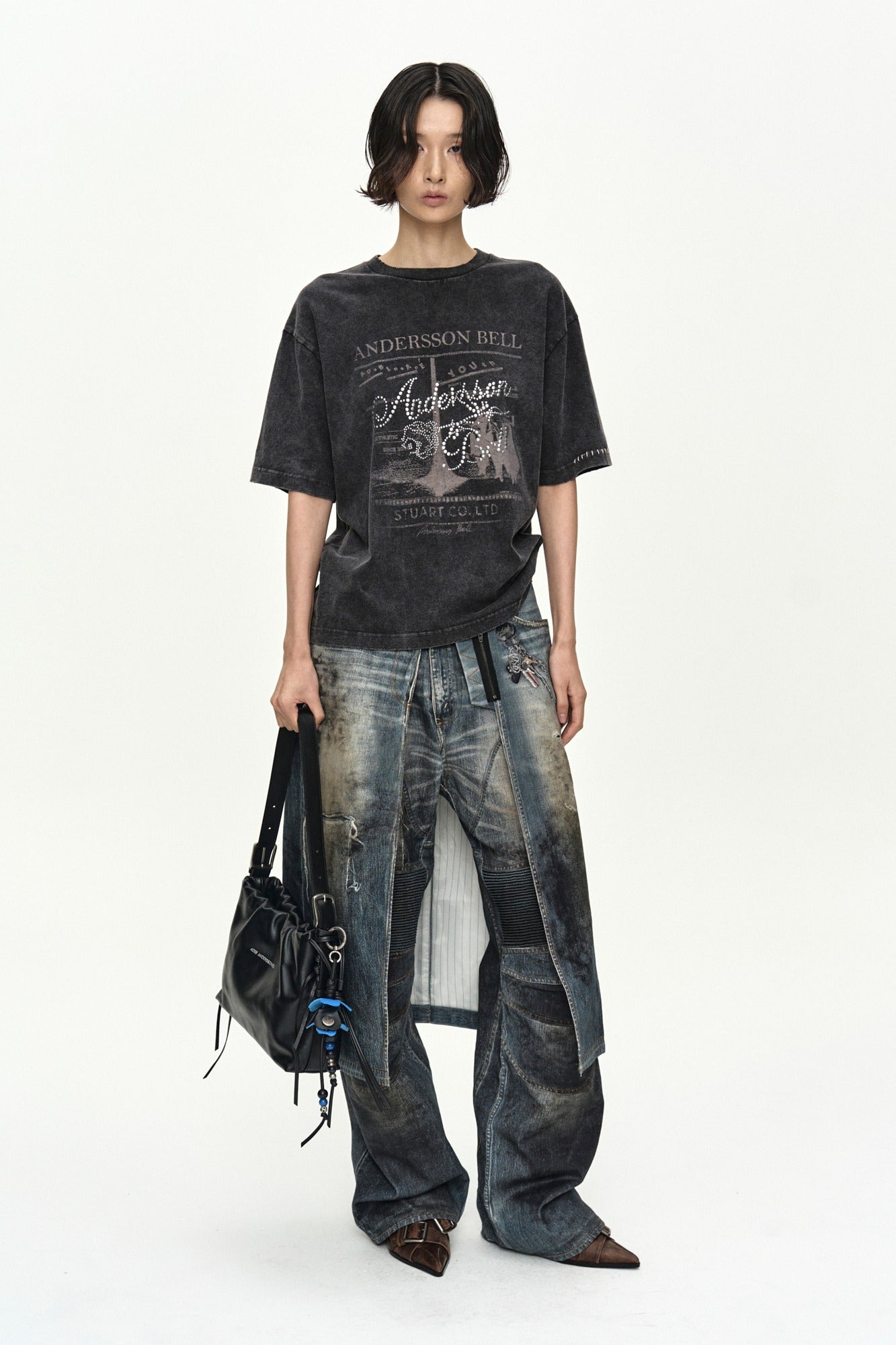Andersson Bell - Denim Trompe-L'oeil Graphic Wrap Skirt (Mid Blue) product image 1 | TRAB K-Fashion Australia