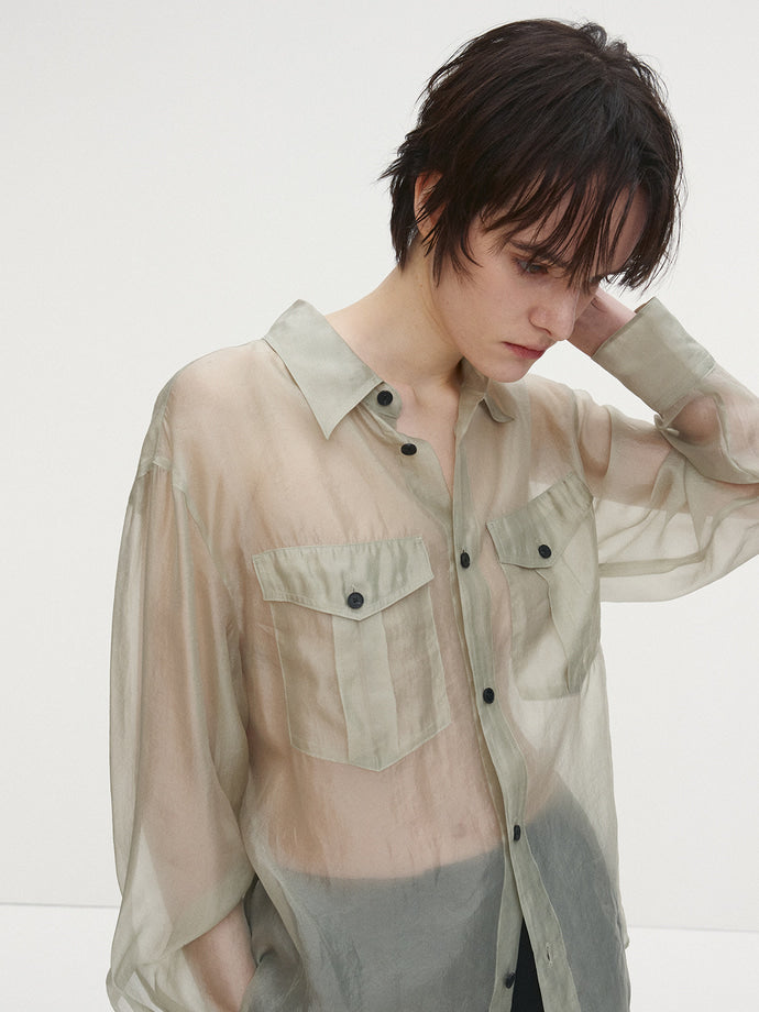 Tonywack - Oversized Sheer Shirt (Pale Green) product image 5 | TRAB K-Fashion Australia