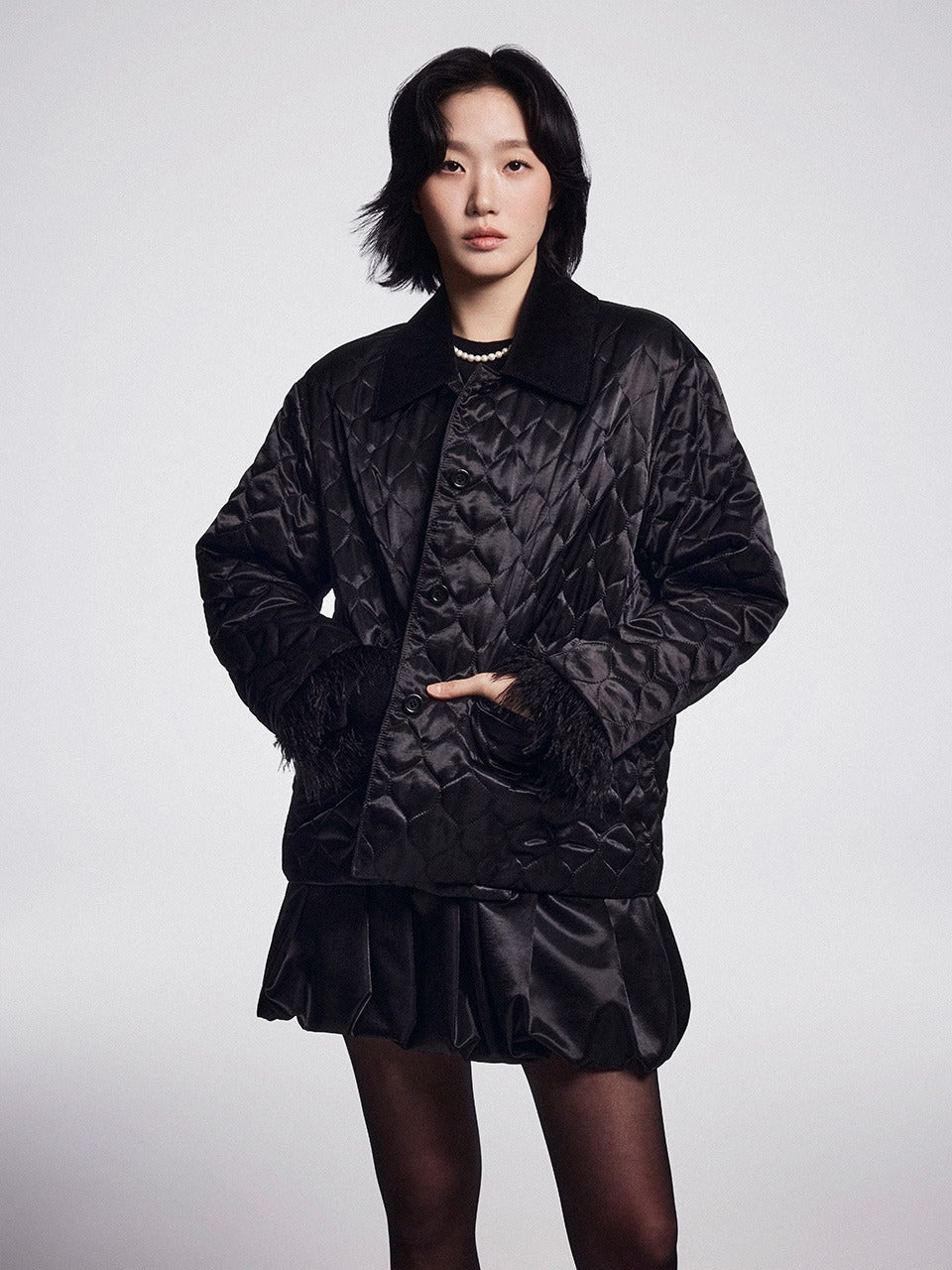 Mardi Mercredi - Quilted Ostrich Jacket (Black) product image 1 | TRAB K-Fashion Australia