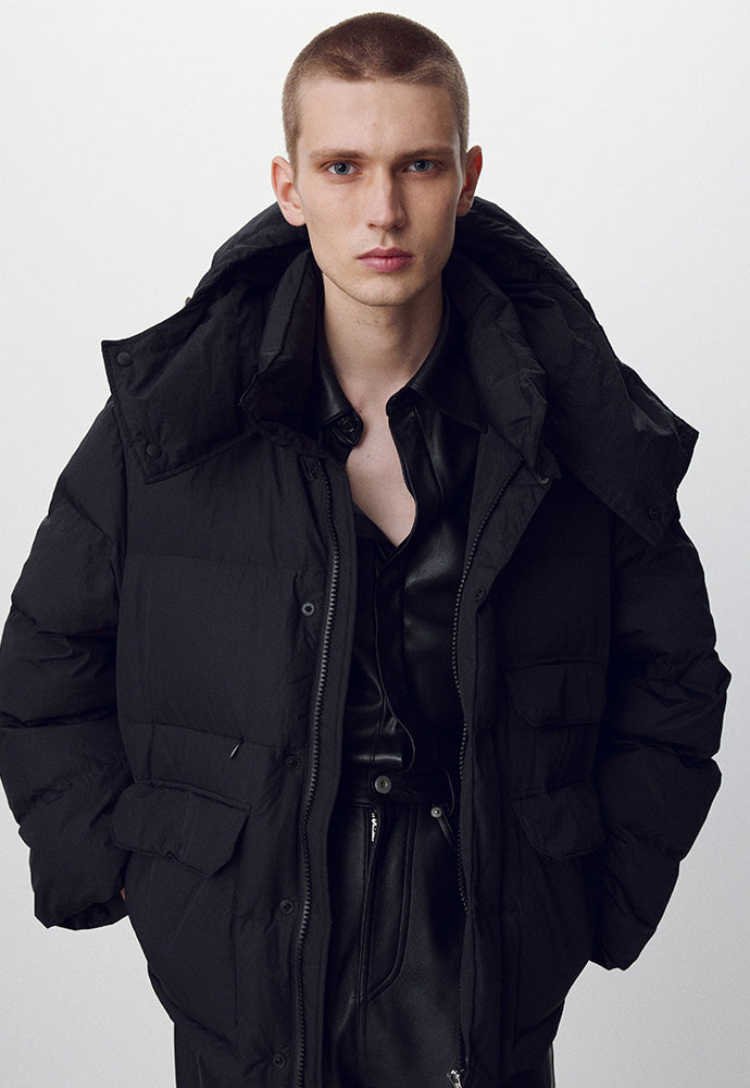 Tonywack - Technical Shell Short Puffer Down Jacket Detachable Hood (Black) product image 2 | TRAB K-Fashion Australia