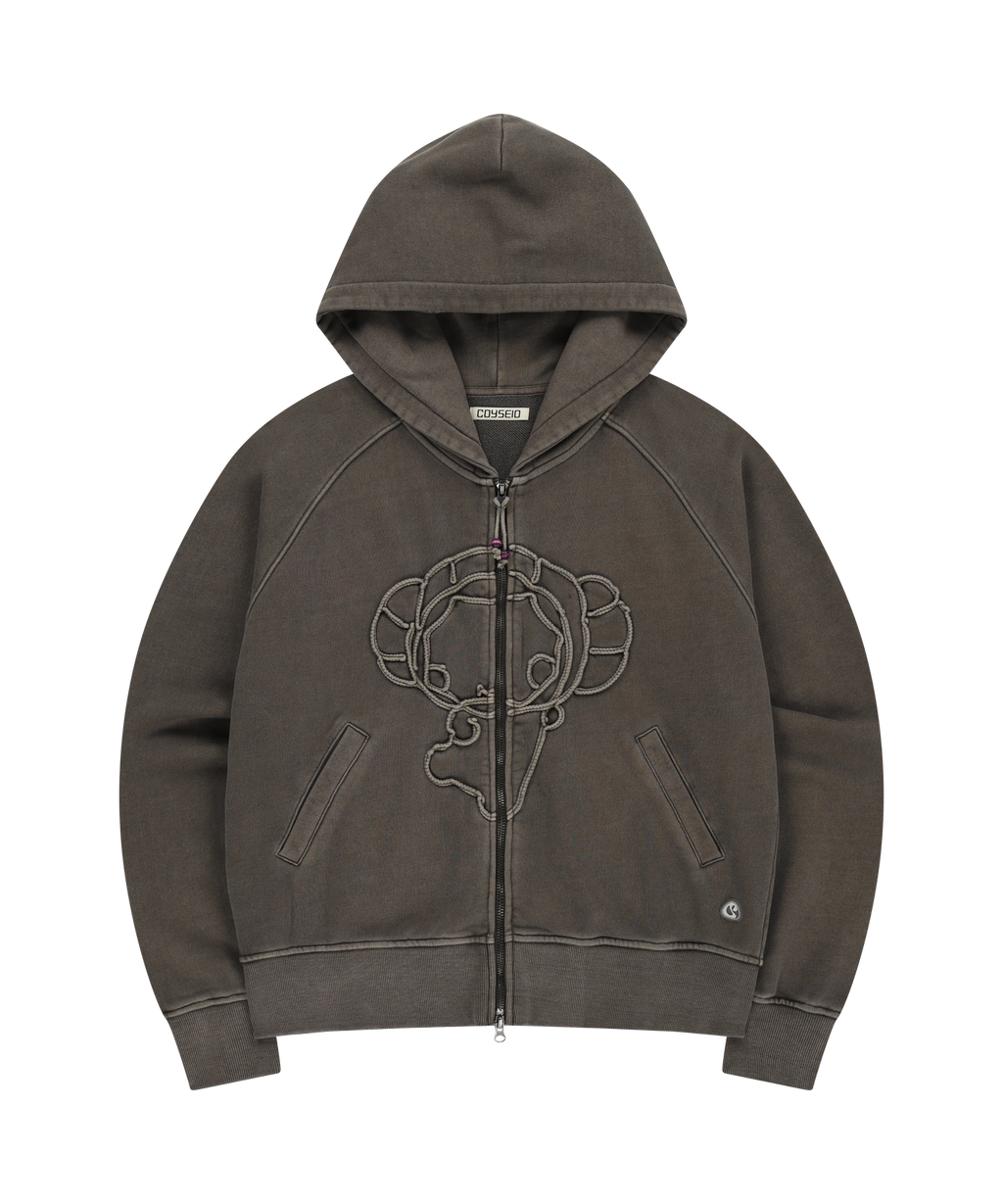 Coyseio - Vintage Tape Hood Zip-Up (Ash Brown) product image 1 | TRAB K-Fashion Australia