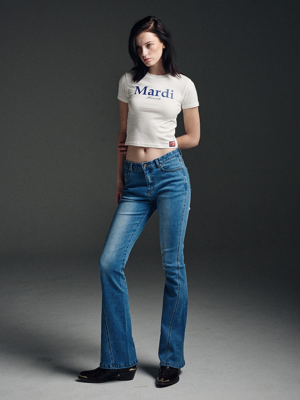Mardi Mercredi - Denim Boots Cut Mid Rise Pants (Blue) product image 1 | TRAB K-Fashion Australia