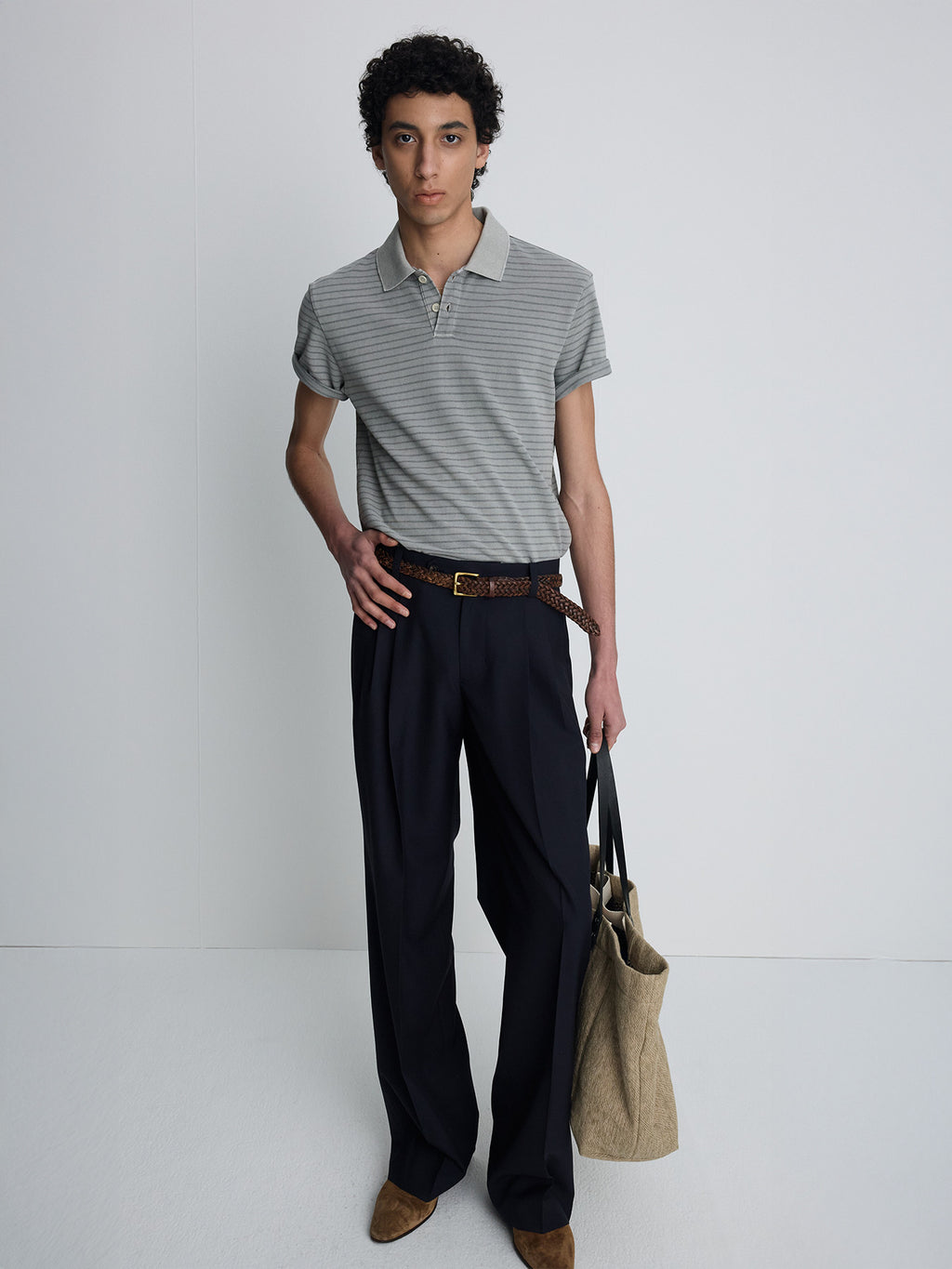 Tonywack - Garment Dyed Stripe Piqué Polo (Faded Grey) product image 4 | TRAB K-Fashion Australia
