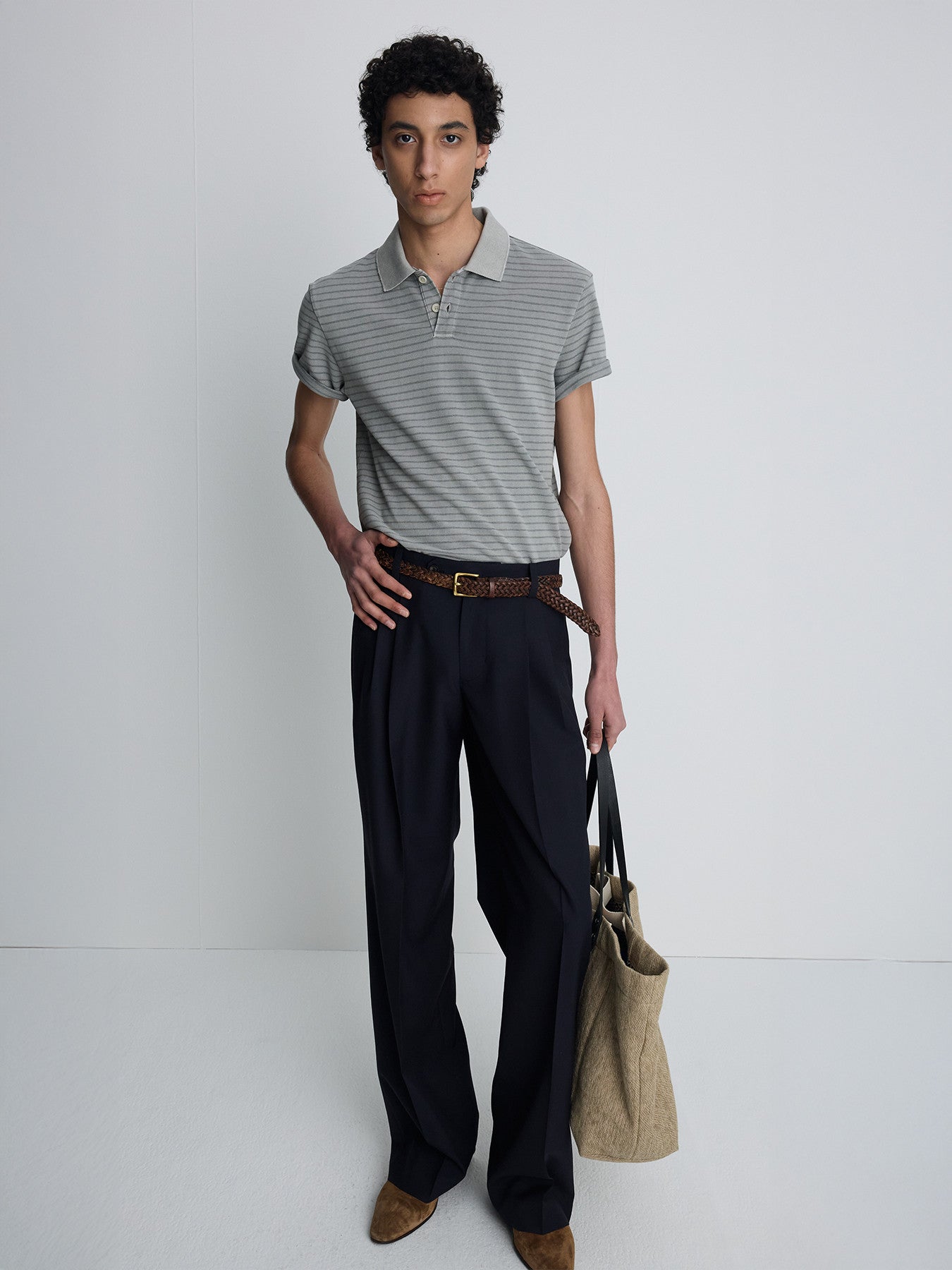 Tonywack - Garment Dyed Stripe Piqué Polo (Faded Grey) product image 4 | TRAB K-Fashion Australia