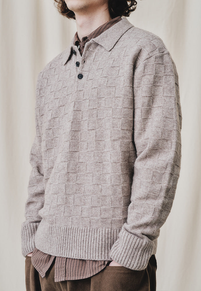 Art if acts - Checkerboard Collar Knit (Mushroom) product image 7 | TRAB K-Fashion Australia