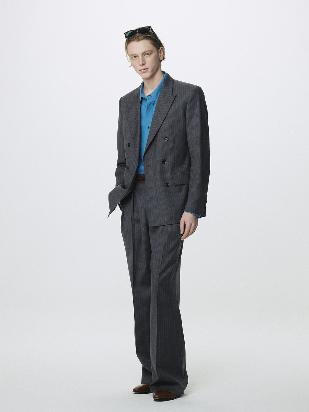 Tonywack - Striped Wool Double-Pleated Wide Trousers (Grey Stripe) product image 3 | TRAB K-Fashion Australia