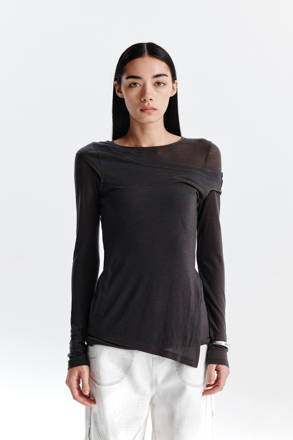 Matin Kim - Slit Point Sleeveless Layered Top (Charcoal) product image 10 | TRAB K-Fashion Australia