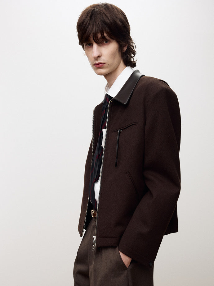 Tonywack - Leather Trim Wool Blouson (Dark Brown) product image 8 | TRAB K-Fashion Australia