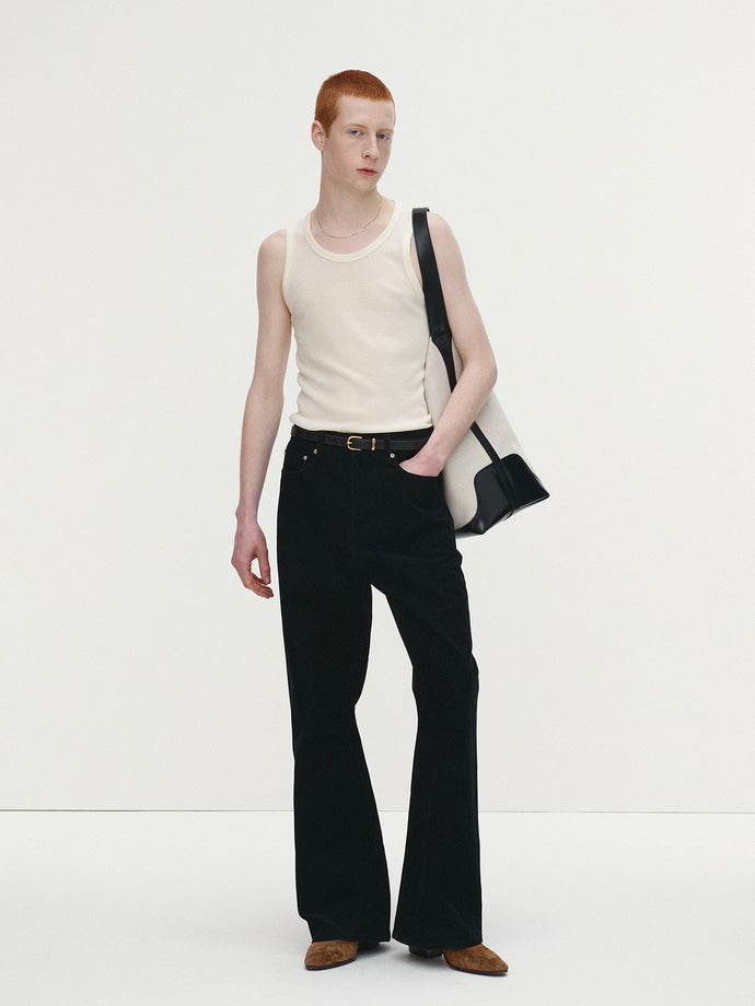 Tonywack - Velvet Denim Loose Flared Jeans (Black) product image 2 | TRAB K-Fashion Australia