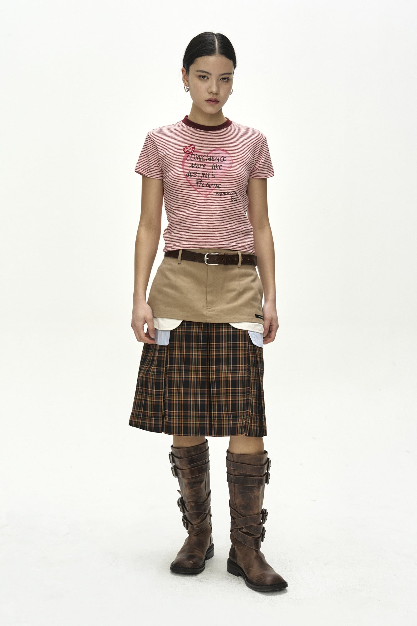 Andersson Bell - (essential) Heart Message Stripe T-Shirt (Pink/Wine) product image 2 | TRAB K-Fashion Australia