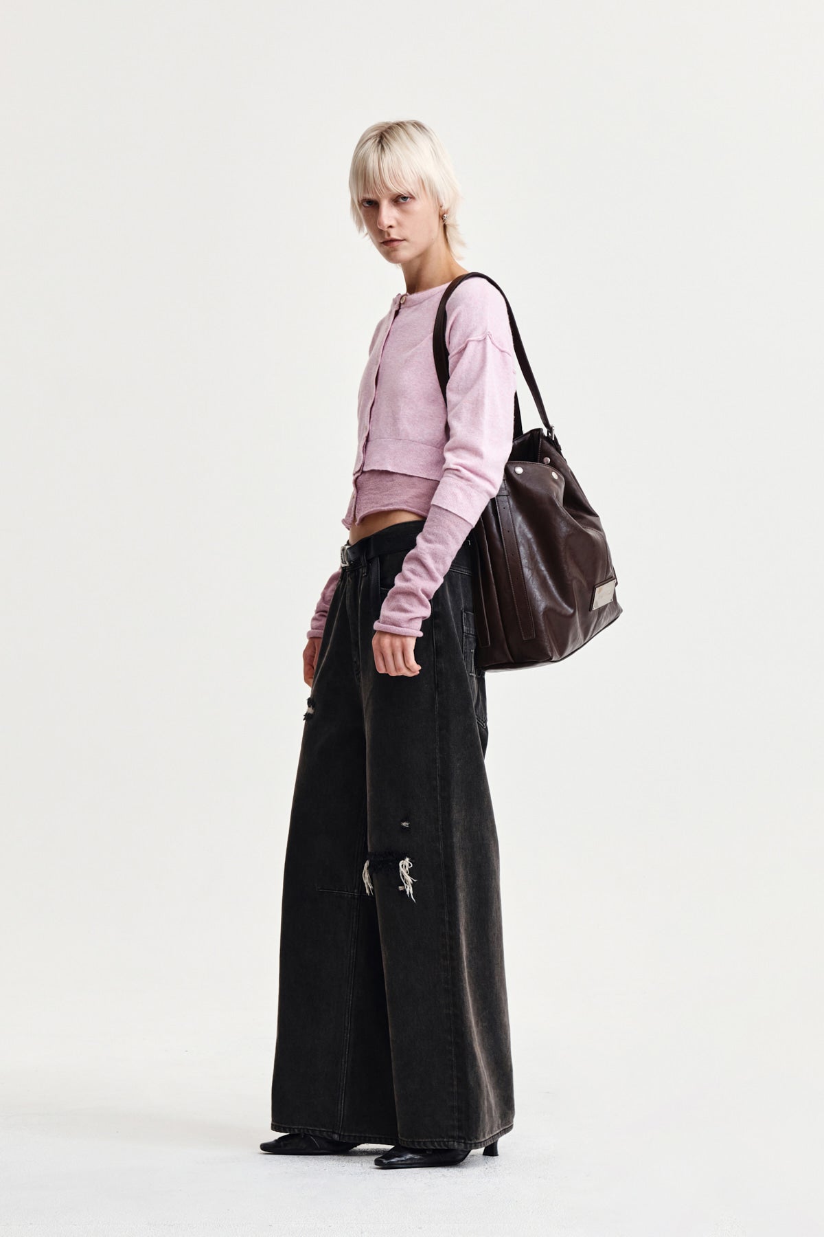 Matin Kim - Back Logo Wide Denim Pants (Charcoal) product image 9 | TRAB K-Fashion Australia