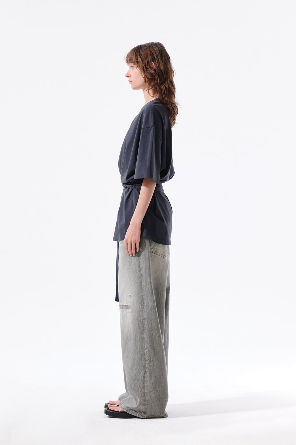 Matin Kim - Tie Detail Draped Logo Top (Charcoal) product image 7 | TRAB K-Fashion Australia
