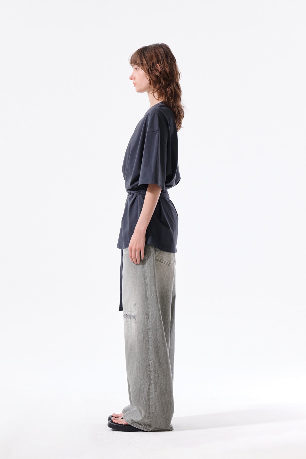 Matin Kim - Tie Detail Draped Logo Top (Charcoal) product image 7 | TRAB K-Fashion Australia