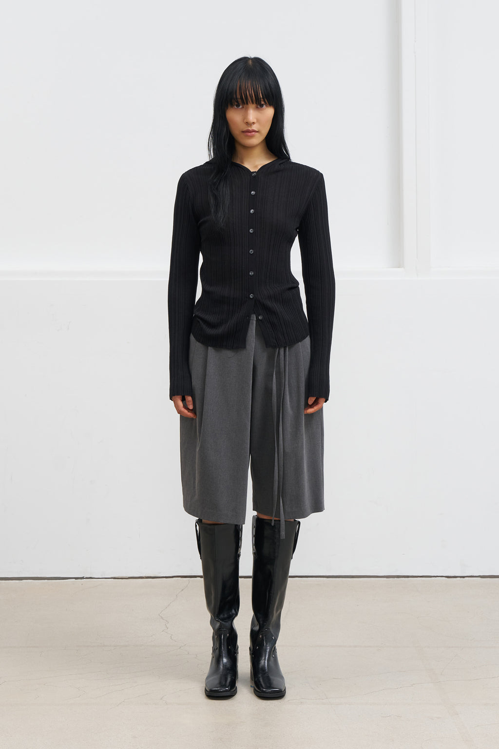 Deinet - Knit Button Hoodie Cardigan (Black) product image 1 | TRAB K-Fashion Australia