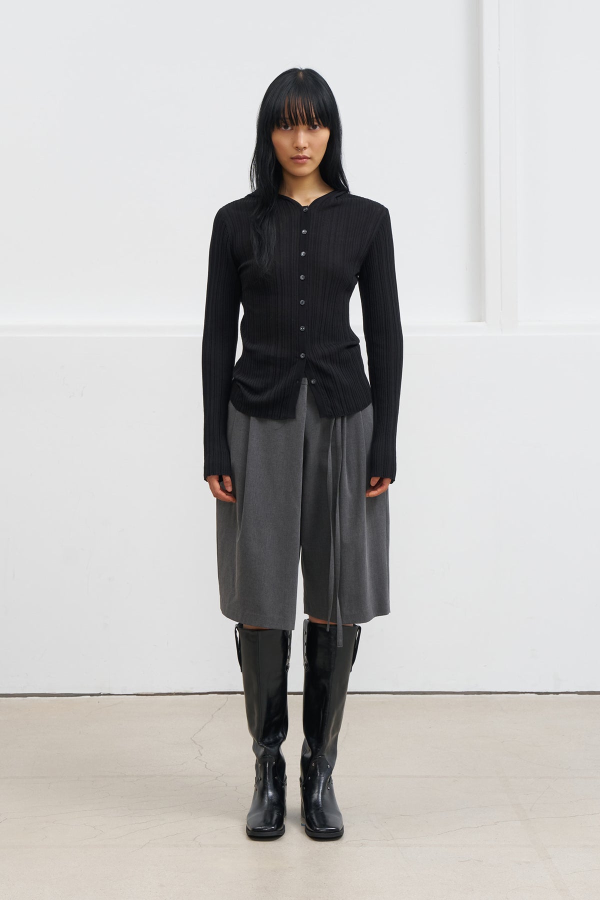 Deinet - Knit Button Hoodie Cardigan (Black) product image 1 | TRAB K-Fashion Australia