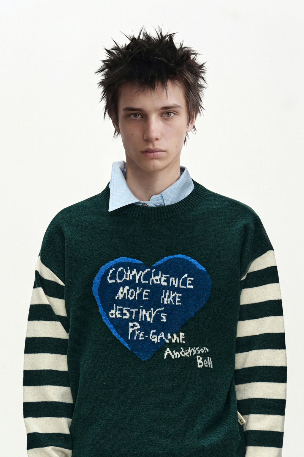 Andersson Bell - 26 Boy's Heart Message Crew-Neck Sweater (Green/Ivory) product image 4 | TRAB K-Fashion Australia