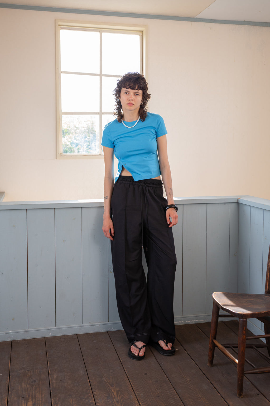 Matin Kim - Slit Button Point Crop Top (Blue) product image 6 | TRAB K-Fashion Australia