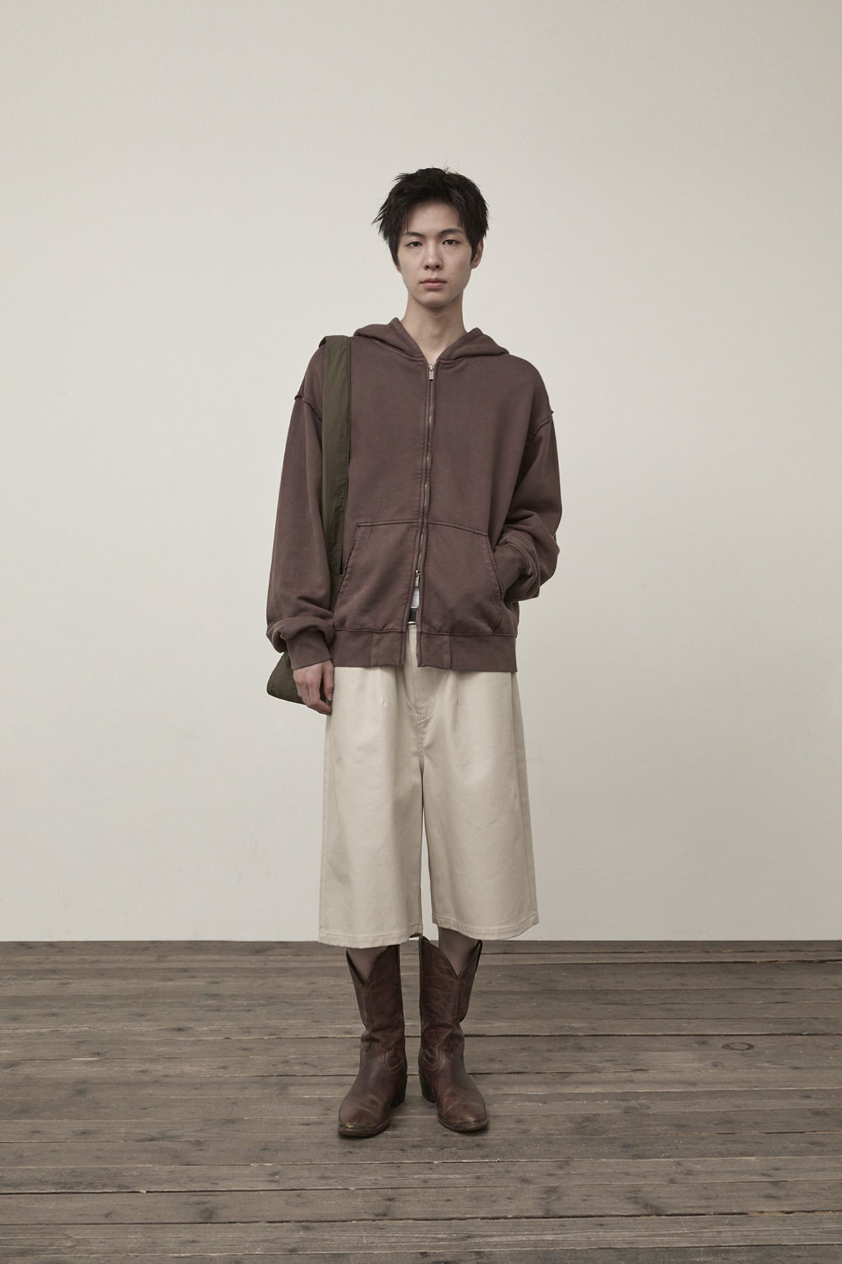 Matin Kim - Back Logo Washed Hoody Zip Up (Cocoa) product image 8 | TRAB K-Fashion Australia